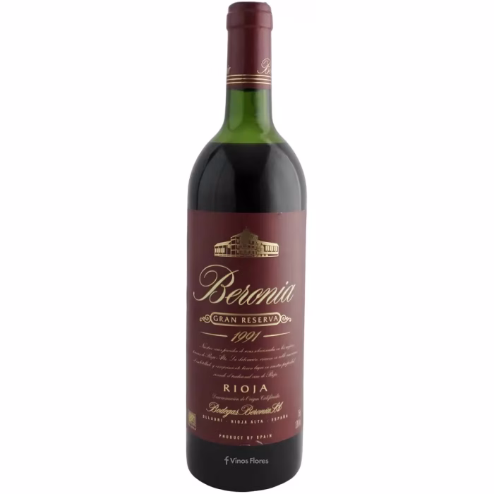 Botella de vino tinto Beronia Gran Reserva 1991 de Bodegas Beronia Rioja