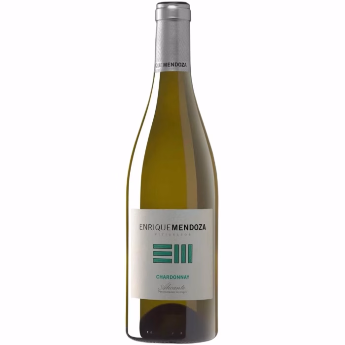 Botella de vino blanco Enrique Mendoza Chardonnay 2025 Alicante Ecológico