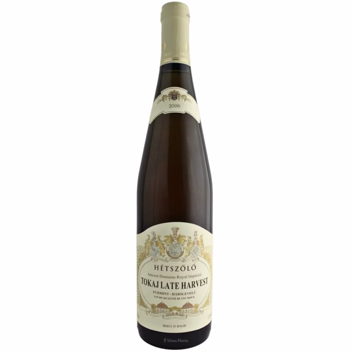 Botella de vino blanco Hétszölö Tokaj Late Harvest 2006 de Bodega Tokaj-Hétszölö de la denominación de origen Tokaj-Hegyalja en Hungría
