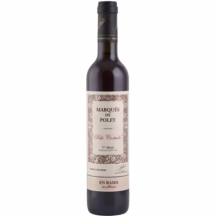 Botella de vino blanco generoso Palo Cortado en Rama Marqués de Poley de Bodegas Toro Albalá en Montilla-Moriles