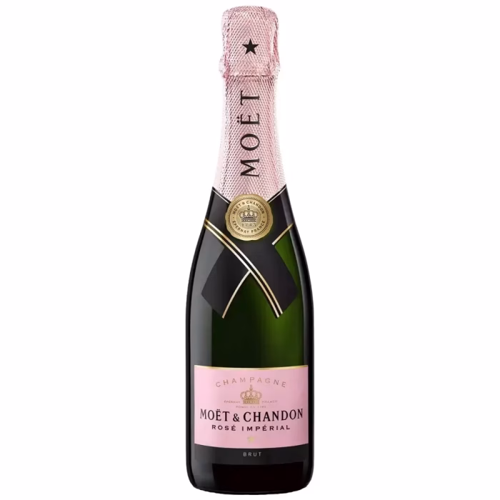 Botella de vino espumoso rosado Champagne Moët & Chandon Rosé Impérial 37,5cl. media botella