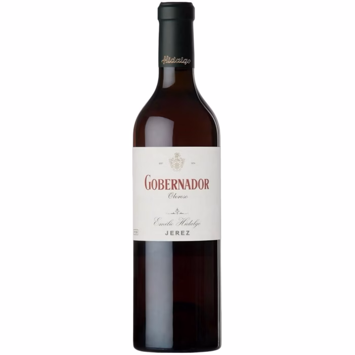 Botella de vino blanco generoso Oloroso Gobernador de la Bodega Emilio Hidalgo en Jerez-Xérès-Sherry