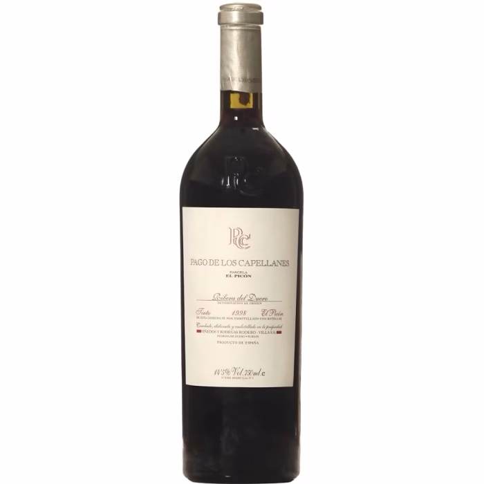 Exclusiva botella de la primera añada del vino tinto Pago de los Capellanes Parcela El Picón 1998 Ribera del Duero