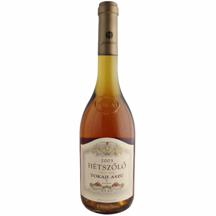 Botella de vino blanco Tokaji Aszú 3 Puttonyos 2003 de Bodega Tokaj-Hétszölö en Hungría de la denominación de origen Tokaj-Hegyalja