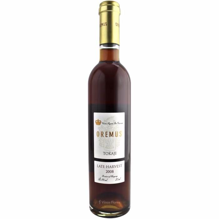 Botella de vino blanco dulce Tokaji Oremus Late Harvest 2008 del grupo Vega Sicilia de la denominación de origen Tokaj-Hegyalja en Hungría