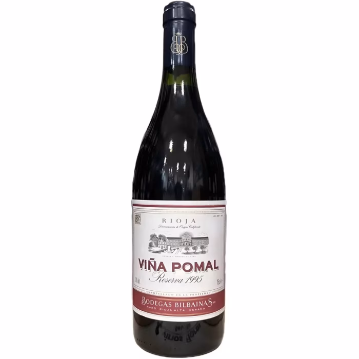 Botella de vino tinto Viña Pomal Reserva 1995 de Bodegas Bilbaínas en Rioja