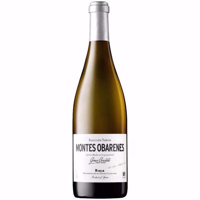 Botella de vino blanco Montes Obarenes Gómez Cruzado 2021 Rioja