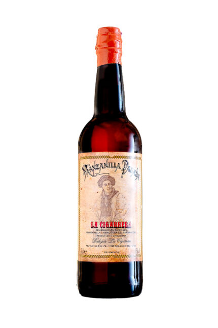 Botella de vino generoso de Jerez Manzanilla Pasada La Cigarrera de Bodegas La Cigarrera Manzanilla de Sanlúcar de Barrameda