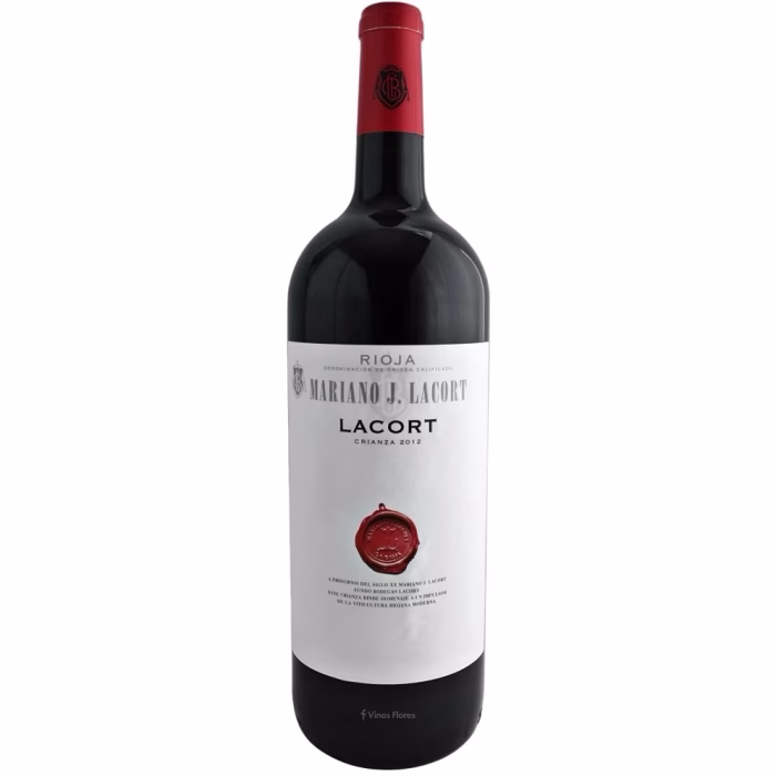 Botella de vino tinto Mariano J. Lacort Crianza 2012 formato Magnum (1,5L) denominación de origen Rioja