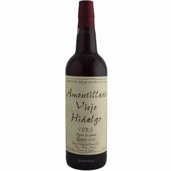 Botella de vino generoso Amontillado Viejo Hidalgo VORS de Bodegas Hidalgo La Gitana Jerez-Xérès-Sherry