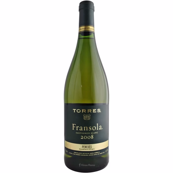 Botella de vino blanco Fransola 2008 de la Bodega Familia Torres en la denominación de origen Penedès