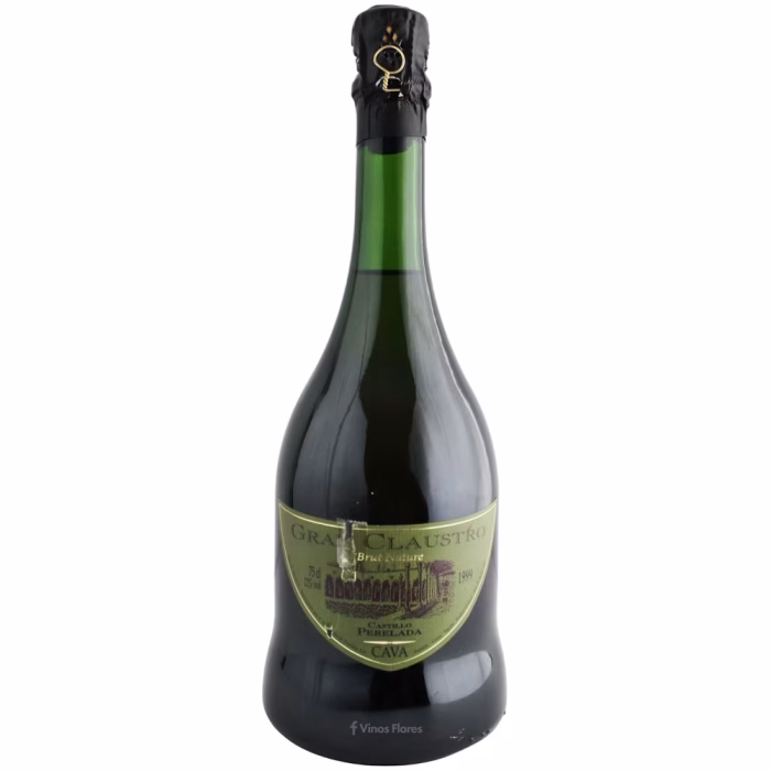 Botella de vino espumoso Gran Claustro Brut Nature 1999 de Bodega Cavas Castillo de Perelada de la denominación de origen Cava