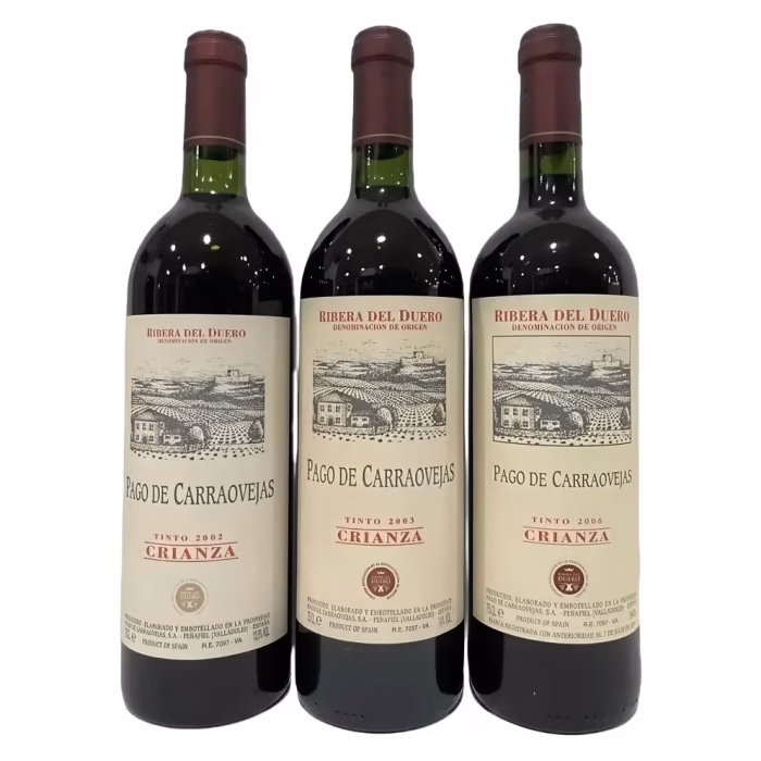 Pack de 3 botellas para cata vertical Pago de Carraovejas Crianza añadas históricas 2002 2003 y 2006