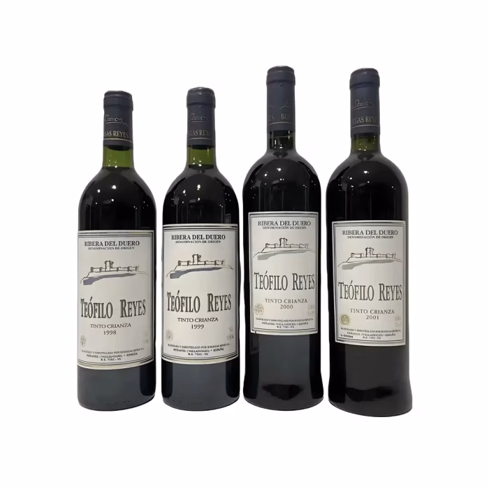 Pack de cata vertical de vino tinto Teófilo Reyes Crianza con las añadas históricas 1998, 1999, 2000 y 2001 Ribera del Duero