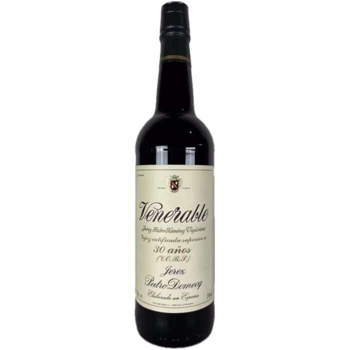 Botella de vino generoso Venerable Jerez Pedro Ximénez Viejísimo VORS Bodega Pedro Domecq Grupo Osborne