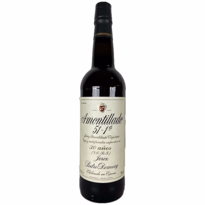 Botella de vino generoso Amontillado 51 – 1ª Jerez Amontillado Viejísimo VORS Bodega Pedro Domecq Grupo Osborne