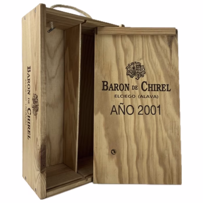 Caja de Madera 2 botellas Barón de Chirel 2001 - Imagen 2
