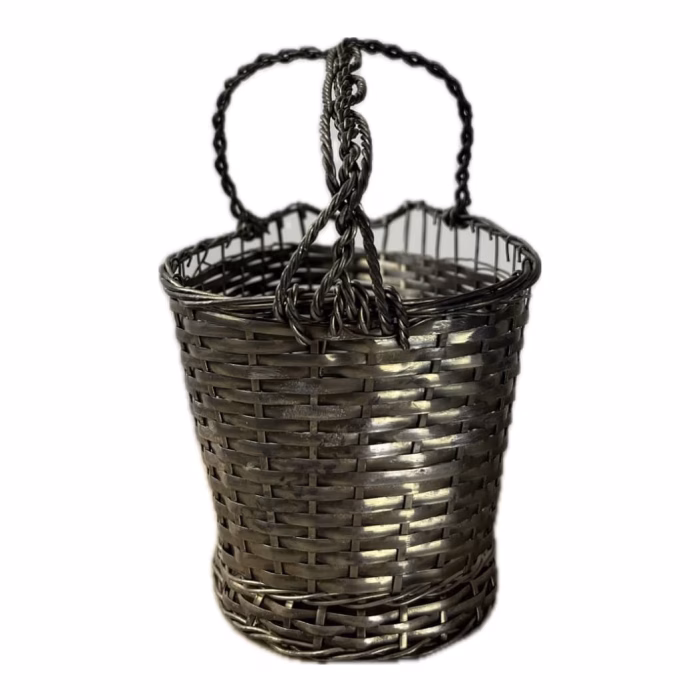 Basket Canasta Vino Metal Plata - Hecha a Mano - Imagen 3