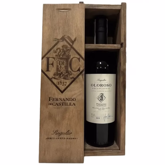 Presentación en caja original del vino Fernando de Castilla Oloroso Singular Extremely Rare Excepcional 2018 edición coleccionista
