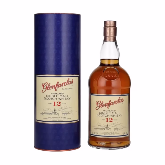 Botella y estuche de Glenfarclas Highland Single Malt Scotch Whisky 12 Years Old