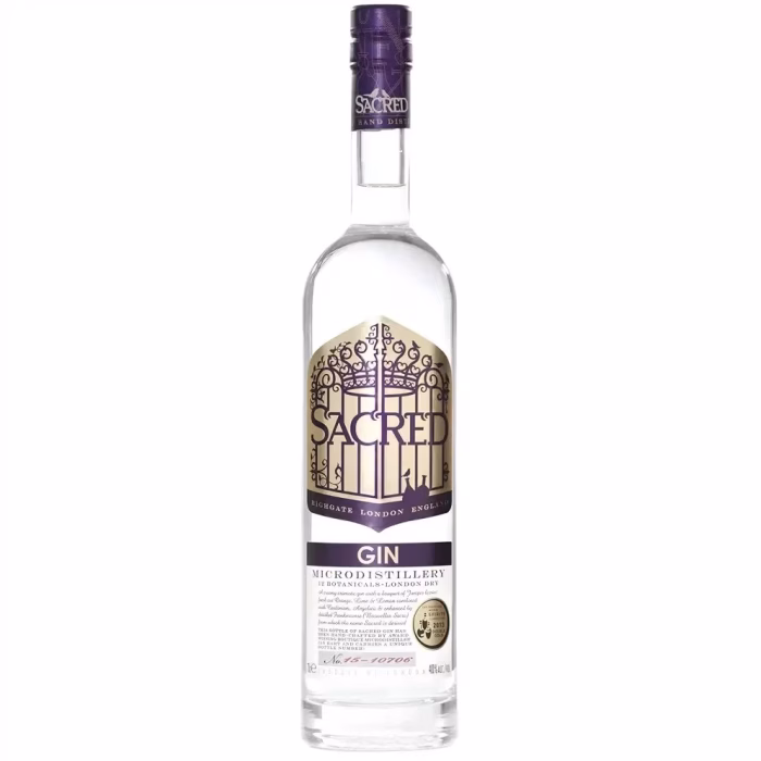 Botella de ginebra Sacred Gin Microdistillery