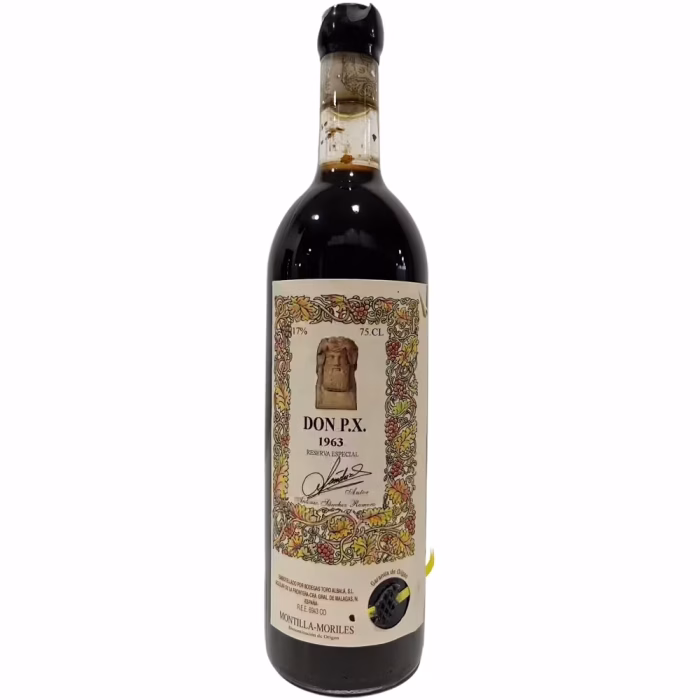 Botella de vino generoso Pedro Ximénez Don PX Reserva Especial 1963 de Montilla-Moriles