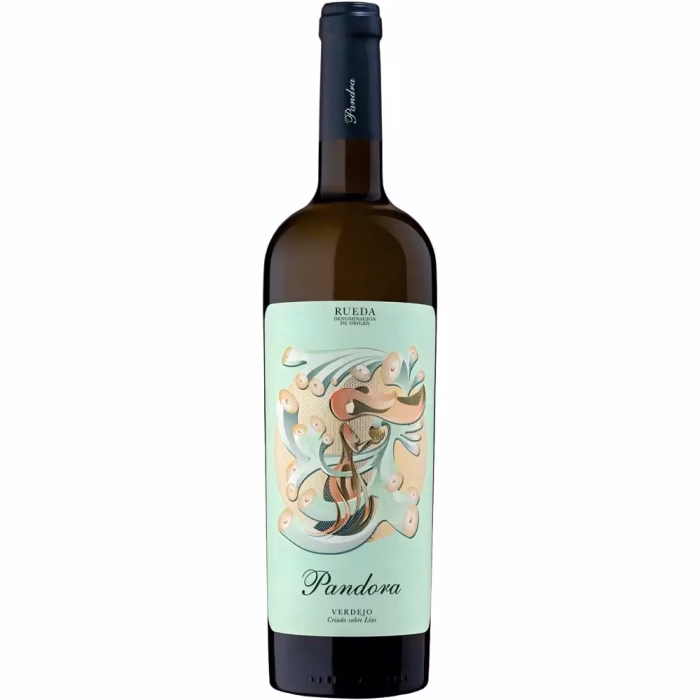 Botella de vino blanco Pandora Verdejo Criado sobre Lías 2024 de Bodegas Pandora Rueda
